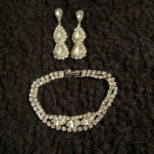 Costume Jewelry, earrings and a bracelet, Rhinestones and Diamonds
